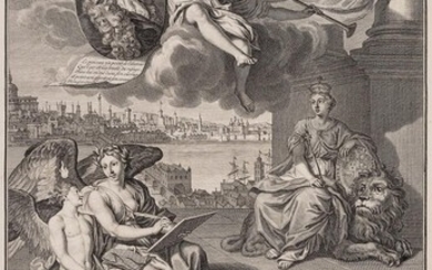 Gilliam van der Gouwen (17th century, Netherlands), Allegory of the city of London and the history of England and Great Britain, 1713, Engraving