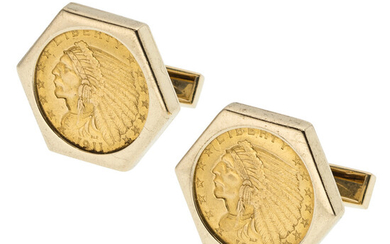 Gold Coin, Gold Cuff Links Coin: 1911 Indian Head...