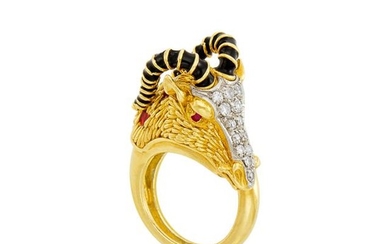 Gold, Enamel and Diamond Capricorn Ring, Frascarolo