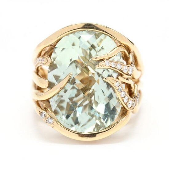 Gold, Green Amethyst, and Diamond Ring