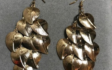 Gold Tone Leaves Chandelier Earrings