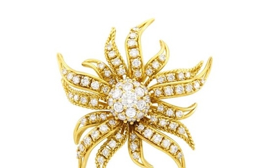 Gold and Diamond Flower Brooch