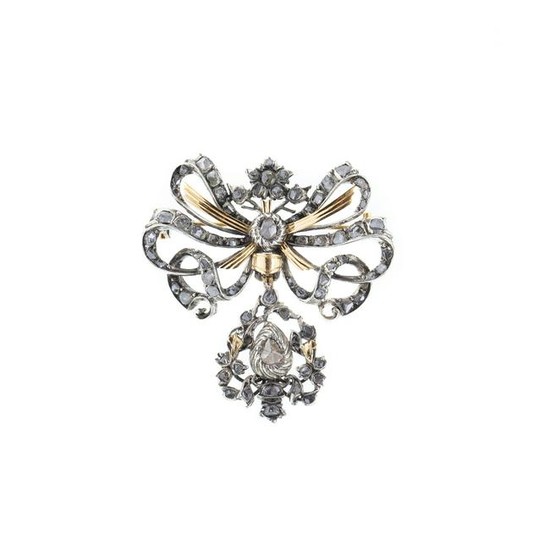 Gold and silver brooch with diamonds