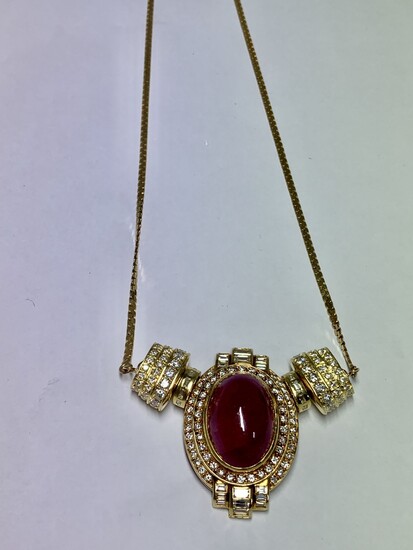 Gold necklace with diamonds and center Rubi stone