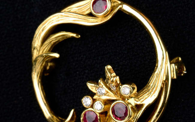 Gold ruby & diamond brooch, by Alabaster & Wilson
