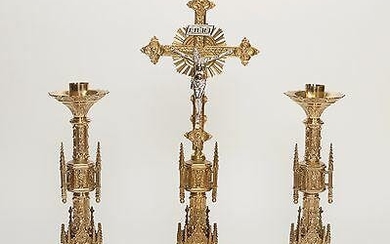 Gothic Altar Cross with pair of matching Candlesticks