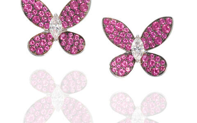 Graff: Pair of White Gold Diamond and Ruby Butterfly Earrings