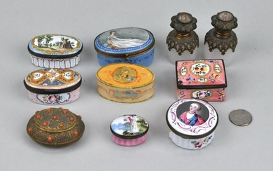 Group Ten Small Enamel, Porcelain, Glass Boxes