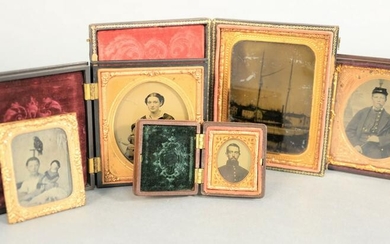Group of five tintypes and ambrotype, two of union