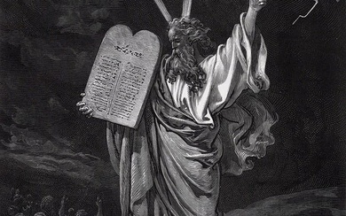 Gustave Dore 1800s Biblical Woodcut Moses with the Tablets FRAMED Signed