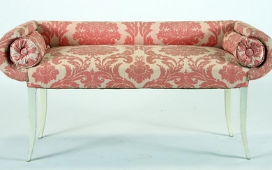 HOLLYWOOD REGENCY STYLE WINDOW BENCH, PAINTED LEGS