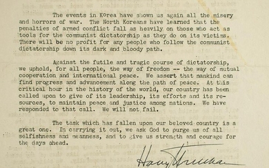 Harry S. Truman Signed Typed Speech