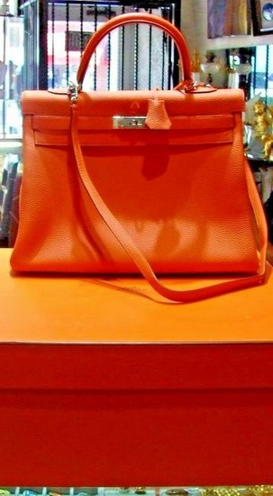 Hermes Paris Leather Orange Kelly Bag Size 35