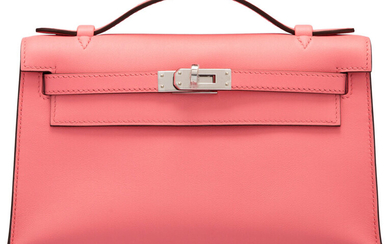Hermès Rose Lipstick Swift Leather Kelly Pochette with Palladium...