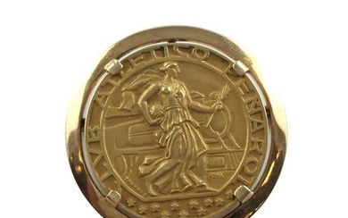 Historic 18 K yellow gold and black enamel medal