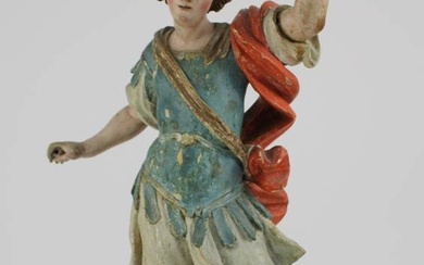 Hl. Georg über dem Drachen. Im römischen Harnisch mit Helm. Holz polychrom gefasst. Österreich um 1750, H 68 cm. Sammlung Metz Zirndorf
