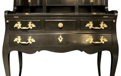 Hollywood Regency Ebony Ladies Desk Louis XV Style Stamped Jansen
