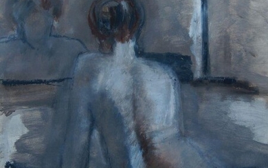 Honor Brogan, British school, late 20th century- Female nude; oil on paper, signed, bears label to the reverse, 68 x 58.5 cm (ARR)