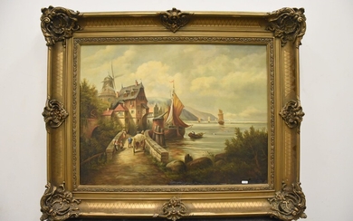 Huile sur toile signée A. Maeck "Scène de port" (60 x 78cm)
