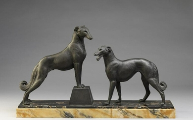 ITALIA, XX SECOLO Pair of bronze greyhounds of Liberty