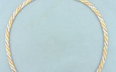 Italian 16 Inch Tri Color Designer Link Necklace in 14K Yellow, White and Rose Gold