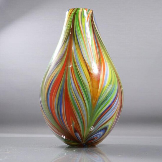 Italian Art Glass Rainbow Colors Pull Feather Vase
