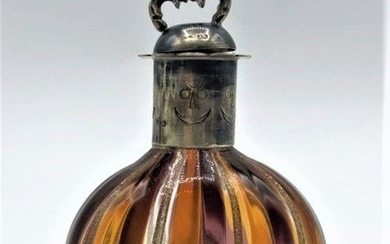 Italian Hand Blown Art Glass Perfume Bottle Silver Top
