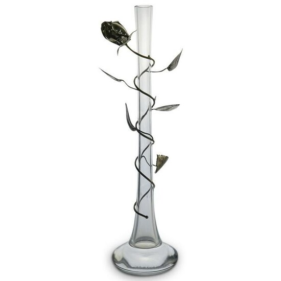 Italian Maria Christina Crystal Silver Vase