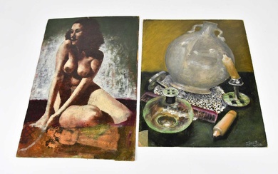 JACK SIMCOCK (1929-2012); two oils on board, one of female...