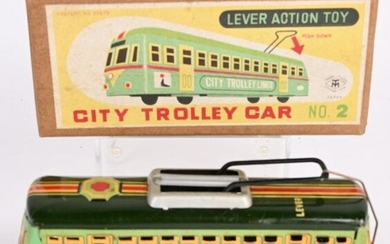 JAPAN TIN LEVER ACTION CITY TROLLEY w/ BOX