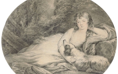 JOHN HOPPNER, R.A. (LONDON 1758-1810), A young girl reclining in a woodland glade, with a spaniel
