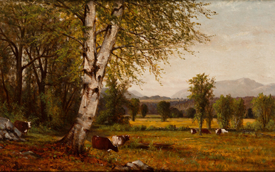 JOHN POPE A New England Landscape. Oil on canvas, circa 1870. 360x611 mm;...
