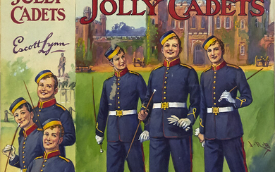J.R. BURGESS. "Three Jolly Cadets." Original color dust jacket design and four internal...