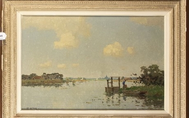 Jan Knikker (1889-1957): 'Lake scene', oil on canvas, signed, provenance:...