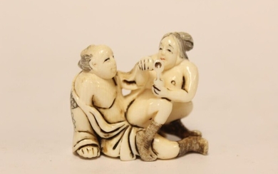 Japanese Bone Carved Erotic Subject Figurine