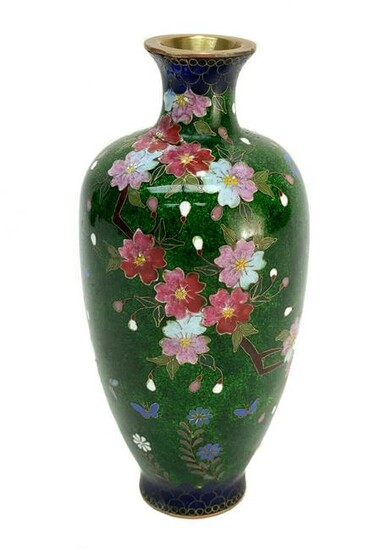 Japanese Cloisonne Enamel Ginbari and Gilt Metal Vase