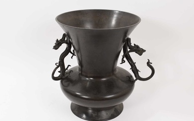 Japanese bronze baluster vase with twin dragon handles