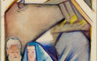 Jean Charlot (Fr./Am. 1898-1979), Nativity Scene, 1943, Watercolor on paper, framed under glass