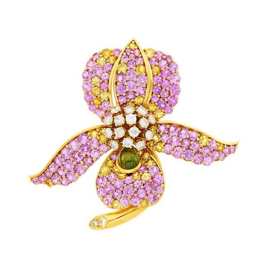 Jean Vitau Gold, Gem-Set and Diamond Orchid Brooch