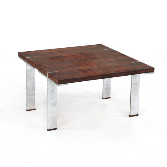 NOT SOLD. Johanson Design: Coffee table with steel legs. Top and shoes of rosewood. H....