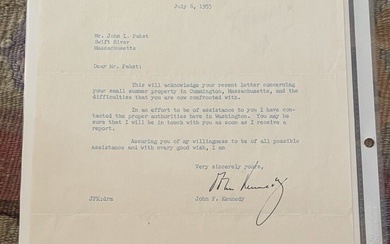 John F Kennedy authentic autograph letter signed JFK JSA LOA