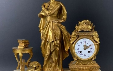 LARGE FRENCH GILT SPELTER FIGURAL CLOCK