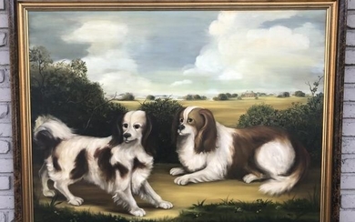 LARGE O/C (2) CAVALIER KING CHARLES SPANIELS, SIGNED C