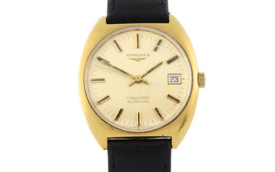 LONGINES - a gold plated Conquest wrist watch, 35mm.