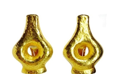 Lalaounis Hammered 18k Yellow Gold Signed Earrings