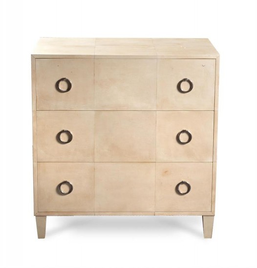 Lamberty Bespoke, a cream leather covered chest of drawers