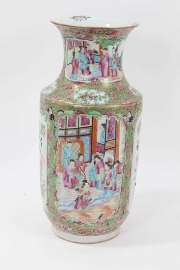 Large 19th century Chinese Canton Famille Rose vase decorated with panels of birds, flowers and figures, 36cm in overall height