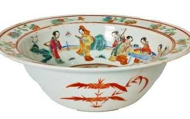 Large Antique Chinese Famille Rose 11.5 Inch Bowl Genre Scenes WDC Gallery Owner Estate