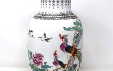 Large Chinese famille rose porcelain vase with phoenixes