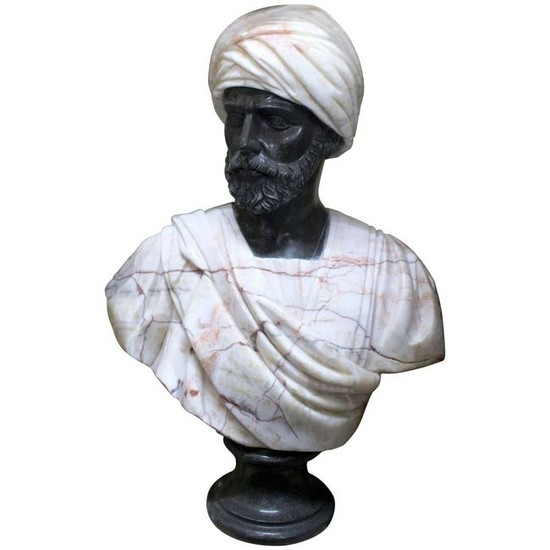 Large Classical Style Carved Marble Bust of Turbaned